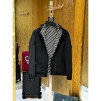 Áo khoác mũ trùm gió Dior 2 mặt Đen trơn phối họa tiết logo chữ Trắng logo Ong ngực LA [ Hàng QC VIP ]