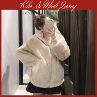 Áo Khoác Mùa Đông Lông Quả Bông Tai Thỏ Đáng Yêu