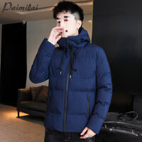 Áo khoác mùa đông nam có mũ trùm đầu bằng vải Cotton màu trơn đơn giản