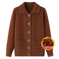 Áo khoác mùa thu đông cho phụ nữ lớn tuổi, áo cardigan cổ gập dày cho bà, áo len đan cho mẹ, áo len mùa xuân cho phụ nữ trung niên và lớn tuổi