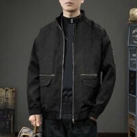 Áo khoác nam, áo khoác cổ cao cúc bấm da lộn dày dặn cực ấm OAK008