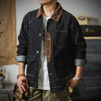 Áo khoác nam chắp vá Corduroy Washed Denim Jacket Áo khoác cổ điển