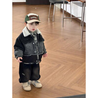 Áo khoác nam cổ lông cừu tay phối jeans siêu ngầu hot 2024