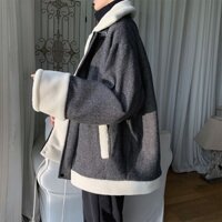 Áo khoác nam dạ phối lông Cừu Phong Cách Sang Trọng đơn giản khí chất soái ca nam giới, áo nam