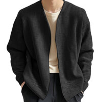 Áo khoác nam dài tay không có cổ Hàn Quốc dáng rộng màu trơn