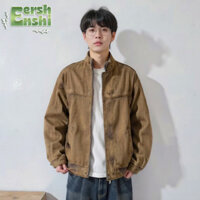 Áo khoác nam EERSHENSHI, da lộn, đơn màu, ve áo rộng, dây kéo, áo nam nữ, M-2XL