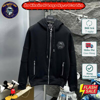 Áo Khoác Nam Gắn Đầu Lâu Sắt Ngực, Chất Nỉ, Khoá Zip, Dày Dặn Ấm Áp Mùa Đông