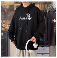Áo khoác nam hoodie Phi Hành Gia Aussup Nón 2 lớp form rộng chất nỉ bông cao cấp dày dặn - ĐEN HD IN AUSSUP - Free size < 62kg