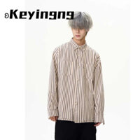 Áo khoác nam keyingng Áo sơ mi dụng cụ sọc xuân thu Nhật Bản