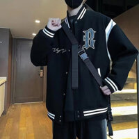 Áo khoác nam kiểu Mỹ cổ điển nối hợp thời trang phong cách Hàn Quốc denim cặp đôi cùng áo khoác bóng chày dành cho nam