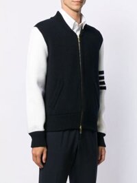 Áo khoác nam len lông cừu Thom Browne 4-Bar Varsity zip up 809 hàng thiết kế tay áo kẻ sọc cực sang trọng