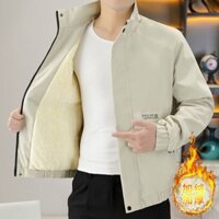 Áo khoác nam lót lông cừu, cổ đứng rộng, áo khoác cotton dày, thời trang trẻ, len cừu ấm áp, phong cách, áo thường ngày