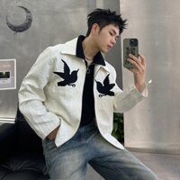 Áo khoác nam màu trắng Fenice thêu Jacquard Dệt Zip Ve áo Thương hiệu thời trang Rời đa năng Áo thường ngày hàng đầu