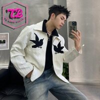 Áo khoác nam màu trắng Fenice thêu Jacquard Dệt Zip Ve áo Thương hiệu thời trang Rời đa năng Áo thường ngày hàng đầu