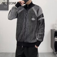 Áo khoác nam Mỹ retro tương phản sọc cardigan áo len nam