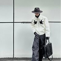 Áo khoác nam Mỹ xu hướng retro dây kéo ve áo áo khoác trắng nam