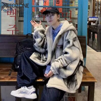 Áo khoác nam nhung cừu dày ấm áp có mũ trùm đầu áo khoác nam