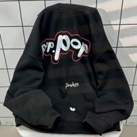 Áo khoác nam nữ Hoodie nỉ trơn Basic in chư POP form rộng khóa kéo có mũ Ulzzang giá rẻ couple - ĐEN,SIZE L