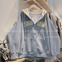 Áo Khoác Nam Nữ Kéo Khóa Form Rộng 1950 Thêu Chữ Nổi Nhiều Màu Ulzzang - Xanh dương