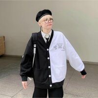 Áo khoác nam nữ kiểu dáng cardigan phối nút họa tiết 2 màu đen-trắng cực đẹp thích hợp đi chơi đi học - ĐEN-TRẮNG,SIZE XL