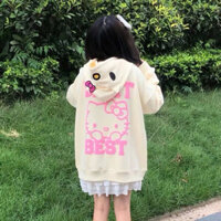 Áo Khoác Nam Nữ Mũ Liền Hai Lớp Mèo KITTY Chất Nỉ Freesize 45-62kg
