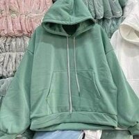 Áo khoác nam nữ nỉ ngoại hoodie tay phồng trơn - Xanh ngọc