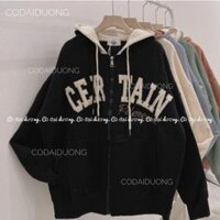 Áo Khoác Nam Nữ Nón 2 Lớp Thêu CERTAIN - Kiểu Hoodie Có Dây Kéo -Chống Nắng Thu Đông - Đen - M