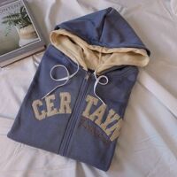 Áo Khoác Nam Nữ Nón 2 Lớp Thêu CERTAIN - Kiểu Hoodie Có Dây Kéo -Chống Nắng Thu Đông HIỀN LINH SHOP ÁO KHOÁC - xám xanh - size L