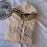 Áo Khoác Nam Nữ Nón 2 Lớp Thêu CERTAIN - Kiểu Hoodie Có Dây Kéo -Chống Nắng Thu Đông - KEM - L