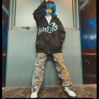 ÁO KHOÁC NAM NỮ THUN NỈ CÓ DÂY KÉO,THIẾT KẾ HỌA TIẾT SƯ TỬ SIÊU NGẦU,CHẤT LIỆU VÃI NỈ  THOÁNG MÁT,DÀY MỊN - ĐEN - L