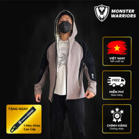 Áo khoác Nam thể thao Monster Warriors, Ôm sát Body, Chống nhăn với lớp lót Lông giữ ấm (Xám Đen)