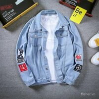 Áo khoác nam thời trang màu vàng, dáng rộng, phong cách cặp đôi, sinh viên nam, phong cách BF, áo khoác denim mùa xuân và mùa thu, phiên bản Hàn Quốc