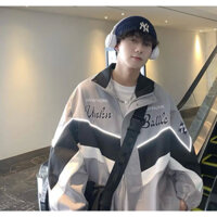 áo khoác nam vải dù phom rộng có dây phản quang hai lớp dây kéo phao có tui trong