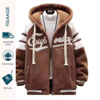 Áo khoác nam YISONGE nhung cừu dày ấm áp có mũ trùm đầu áo khoác nam