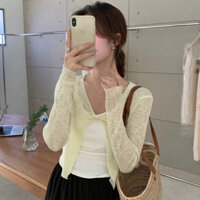 Áo khoác ngắn mỏng bằng lụa băng cho phụ nữ mùa hè, áo vest nhỏ bảo vệ nắng, áo cardigan đan G1CT PZMC