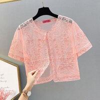 Áo khoác ngắn tay mùa hè Áo len Cardigan mỏng in ren nữ