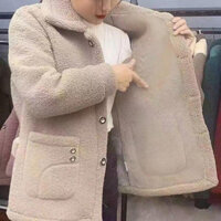 Áo khoác ngoài ấm cúng giả len cừu Cardigan Áo khoác mùa đông nữ sành điệu với len giả lông cừu có ve áo ấm áp cho dạo phố Thời trang ngực đơn cho Đông Nam