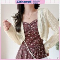 Áo khoác ngoài , áo khoác ren croptop dài tay mỏng dáng ngắn cardigan màu kem phối ren hoa đi biển đi phố YaWear