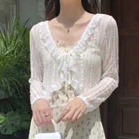 Áo khoác ngoài bánh bèo tiểu thư, áo khoác cardigan thắt nơ áo khoác nữ ren lưới xinh xắn AliceStore