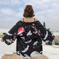 Áo khoác ngoài Kimono nữ phong cách Trung Quốc Áo len chống nắng Flamingo và đám mây