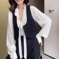 Áo khoác ngoài phong cách Pháp cho nữ mùa xuân và mùa thu, áo vest đen cao cấp thời trang đầu thu, dáng rộng, áo vest nữ tính [cxy]