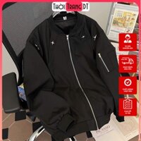 Áo Khoác Ngôi Sao Vòng Cổ Mix Khóa 💜 Áo Bomber Chất Dù 2 Lớp Dày Dặn Dáng Rộng Nam Nữ