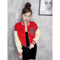 ÁO KHOÁC NHẸ NỮ, ÁO KHOÁC NỈ BÓNG CHÀY NÚT ĐÓNG, CROPTOP IN LOGO CHỮ B PHONG CÁCH TRẺ TRUNG NĂNG ĐỘNG