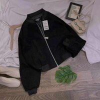 Áo Khoác Nhẹ Nữ Tay Phồng Vải Da Lộn 2 Lớp Lót Dù Phối Zip Kéo Phong Cách Nhẹ Nhàng Nữ Tính Siêu Xinh Hot Trend Mới - Đen - S