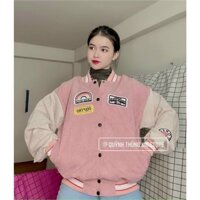 Áo Khoác Nhung Bomber Nam Nữ Thêu Cầu Vồng Thời Trang