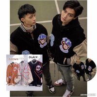 Áo Khoác Nhung NAM NỮ Cao Cấp Hàng QUẢNG CHÂU Bomber Jackets Form Rộng Unisex Thêu UCNEW - Đen