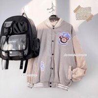 Áo Khoác Nhung NAM NỮ Cao Cấp Hàng QUẢNG CHÂU Bomber Jackets Form Rộng Unisex Thêu UCNEW - Xám