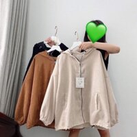 Áo khoác Nhung nữ trơn sọc bo tay mũ trùm bản đẹp