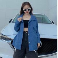 Áo khoác nhung tăm jacket Logo Thuê,Áo sơ mi nhung gân ONEZ Hình Thật 100 Form Rộng Đẹp - Xanh,L<65Kg