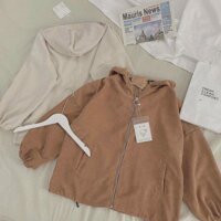 Áo Khoác Nhung THIFU FASHION Nhung Gân Mềm Mịn Tay Phồng, Mặt Lưng Trơn Dây Kéo Khoen Tròn - TRẮNG